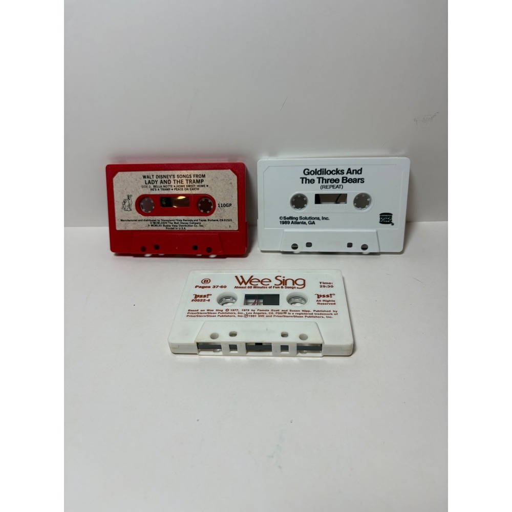 Vintage Kids Cassette Lot of 3 UNTESTED Disney Lady & Tramp Wee Sing 1980s